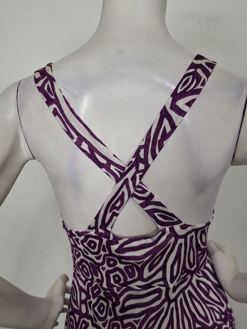 Banana Republic Purple & White Silk Blend Criss Cross Back Midi Dress Size S - Picture 9 of 15
